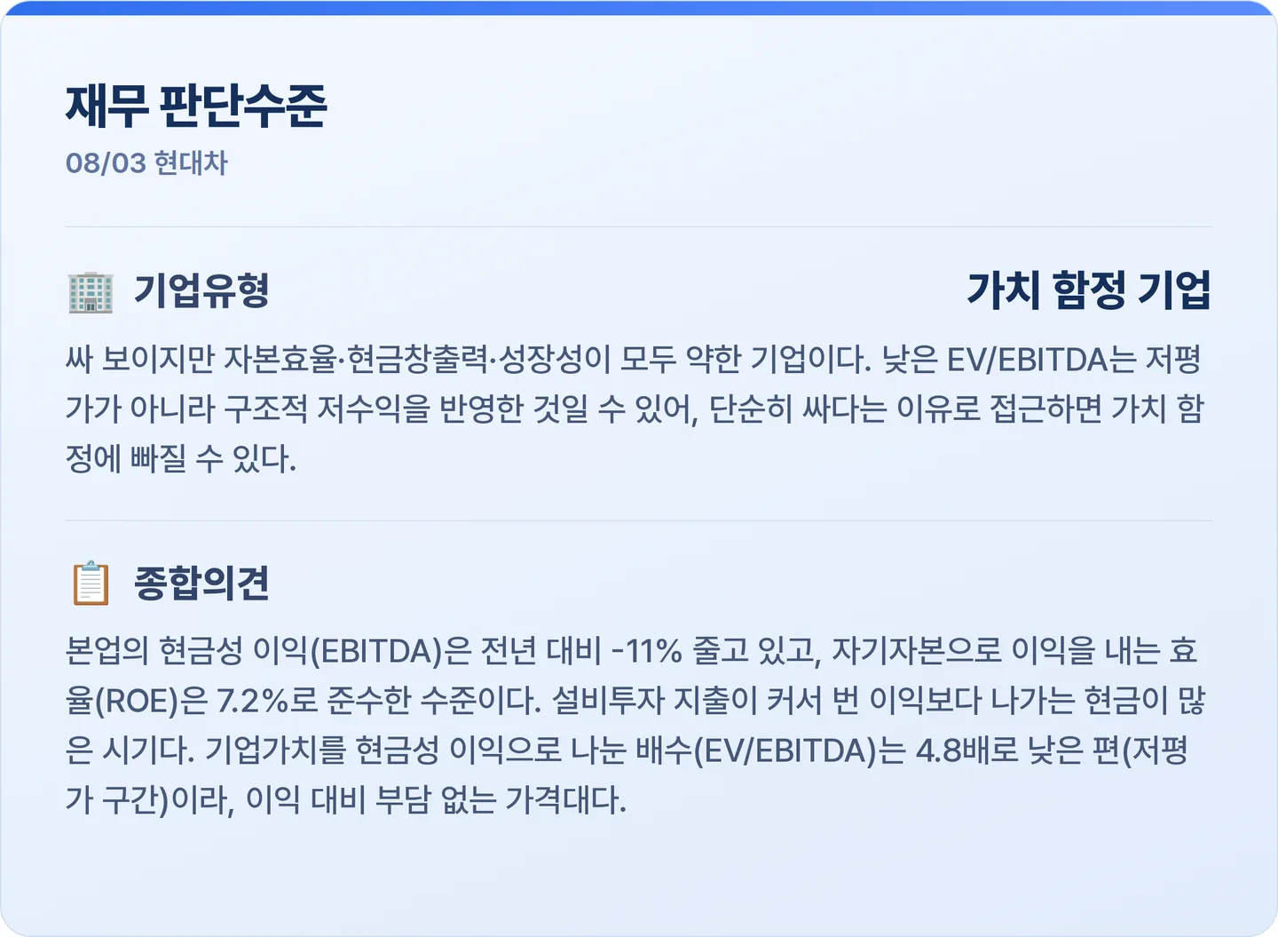 현대차 재무 판단수준 카드
