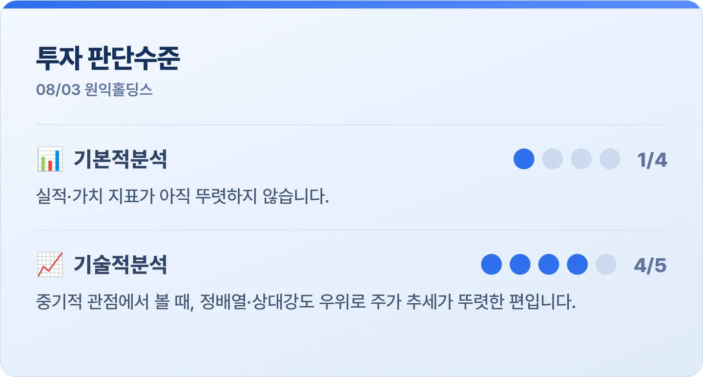 원익홀딩스 투자 판단수준 카드