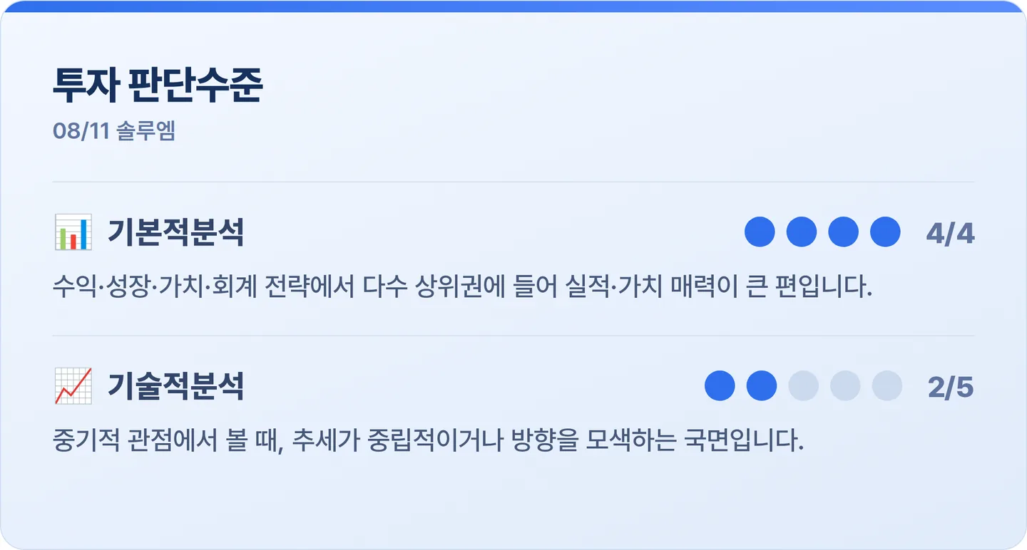 솔루엠 투자 판단수준 카드