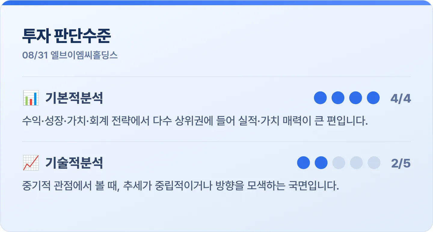 엘브이엠씨홀딩스 투자 판단수준 카드