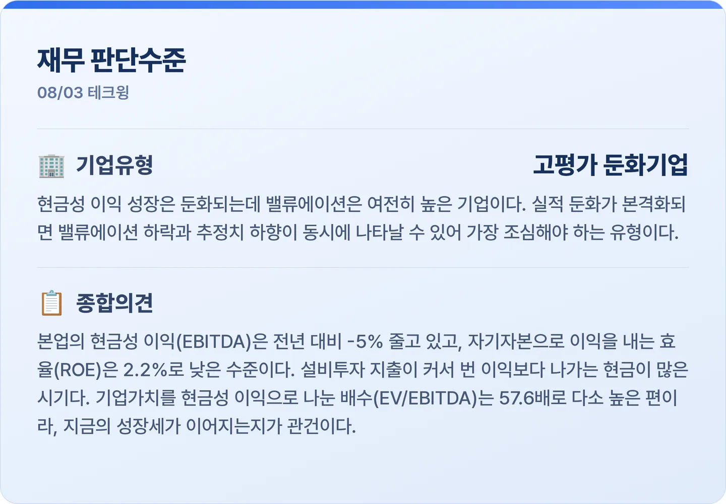테크윙 재무 판단수준 카드